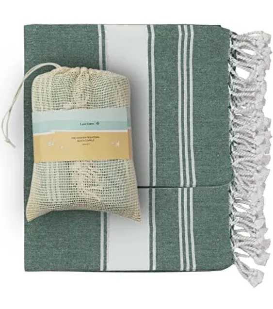 LANE LINEN Beach Towel Oversized, 2 Pack Turkish Beach Towels, Pre-Washed Stylish Womens Beach Towel, Quick Dry Swim Towels, Sand Free Beach Towel, Adult Beach Towels - Hunter Green