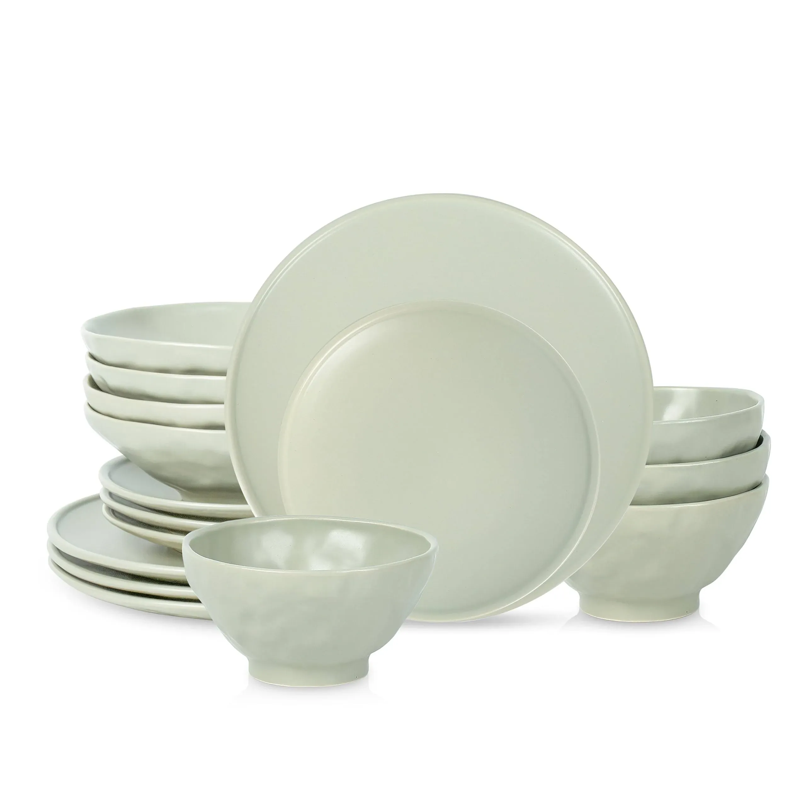 Stone by Mercer Project Nendo Stoneware Dinnerware Set, 16-Piece - Service for 4, Sage-Grey