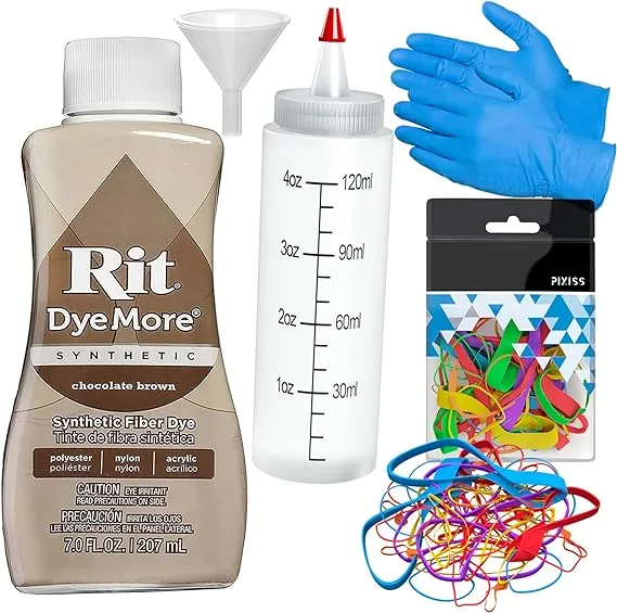 Synthetic Rit Dye More Liquid Fabric Dye - Ultimate Synthetic Rit Dye Accessories Kit - Available in Multiple Colors - 7 Ounces - Chocolate Brown