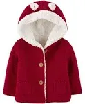 Carter's Unisex Baby Boys and Baby Girls Button Front Hooded Sherpa-Lined Cardigan Jacket