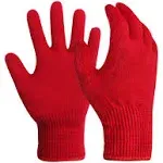 Evridwear 1 Pair Merino Wool String Knit Liner Full Finger Gloves, Men Women (Red) XLarge