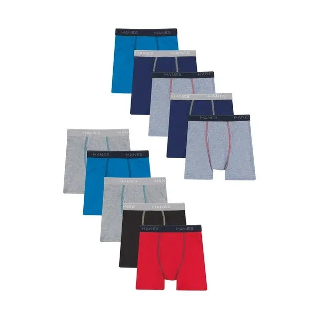 Hanes Comfort Flex Boys' Boxer Brief Underwear, 10-Pack Assorted L