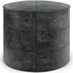 Simpli Home Pouf 18&#034;x14&#034; Round Sturdy Upholstered Leather in Distressed Black