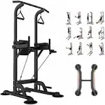 PROHIKER Power Tower Dip Station, Pull Up Bar Stand Power Rack with Backrest and Resistance Band, Height Adjustable Strength Training Equipment for