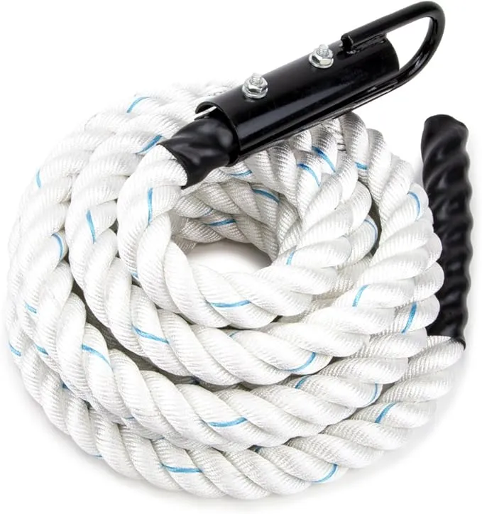 Crown Sporting Goods 1.5" Gym Climbing Rope for Adults - Poly Dacron Twist with Carabiner Eyehook - Strength Conditioning, Physical Education Fitness Equipment, Home Workout