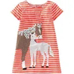 Youlebao Girls Cotton Long Sleeve Casual Cartoon Appliques Striped Jersey Dresses