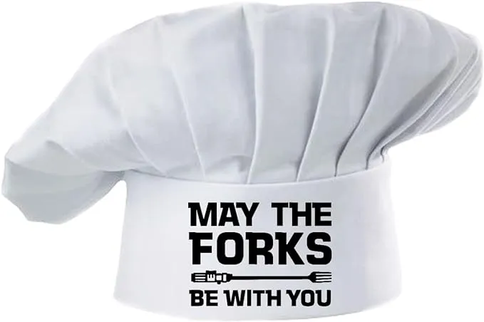 Hyzrz Funny Chef Hat -May The Forks Be with You- Adjustable BBQ Grill Cooking Hat for Men Women Dad Mon Gift