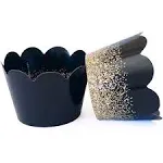 Black Cupcake Wrappers 50 Count - Adjustable Graduation Cupcake Wrappers | Bl...