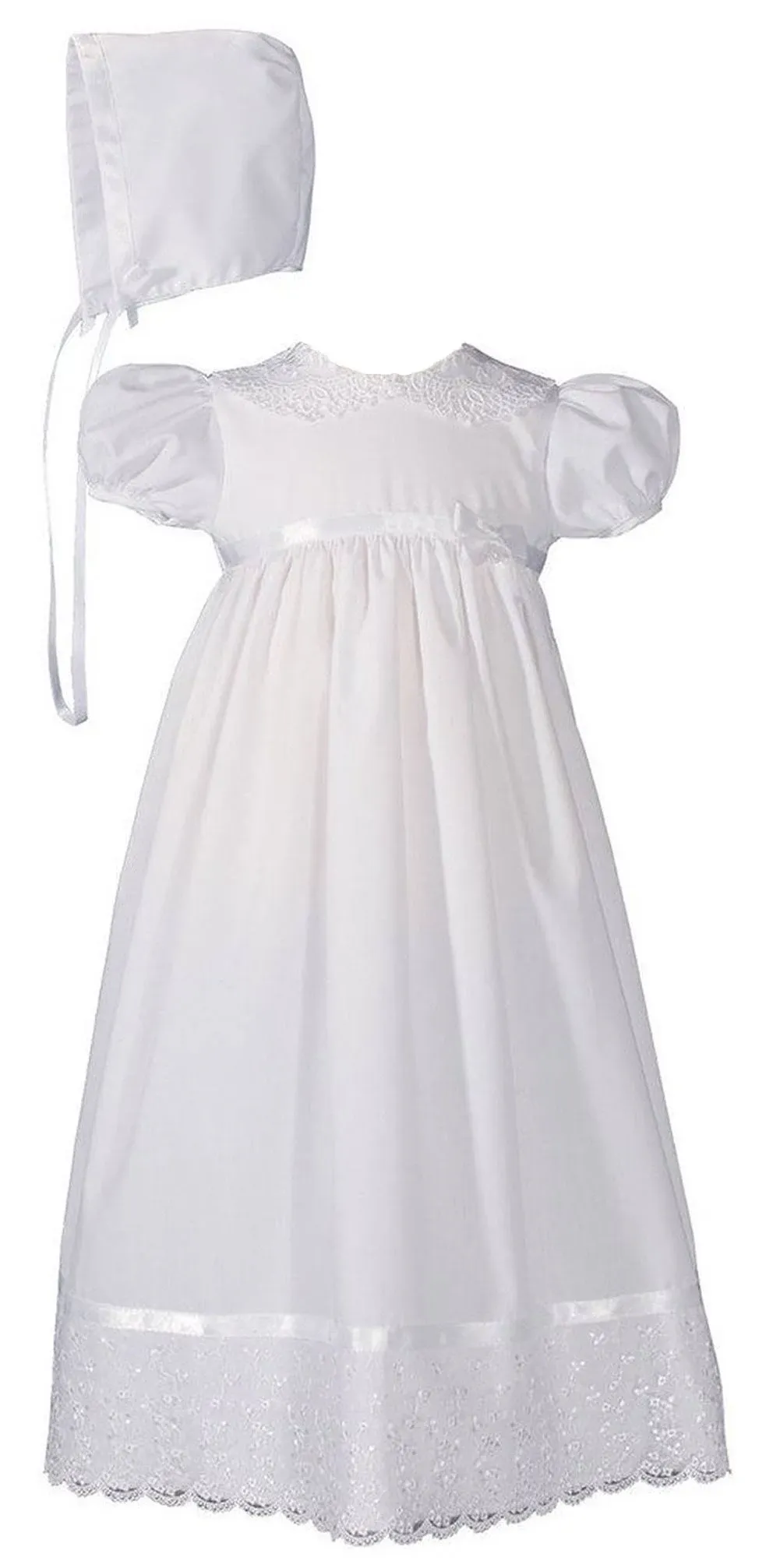 Little Things Mean A Lot Baby Girls White Poly Cotton Lace Collar Hem Hat Christening Gown 0-24m