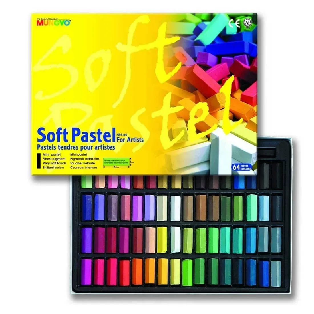 Mungyo Non Toxic Soft Pastel Set of 32 Assorted Colors Square Chalk