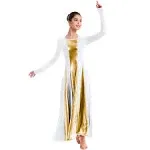 IBAKOM Womens Liturgical Praise Lyrical Dance Dress Loose Fit Full Length Metallic Color Block Long Sleeve Worship Costume Ballet Maxi Swing Gown