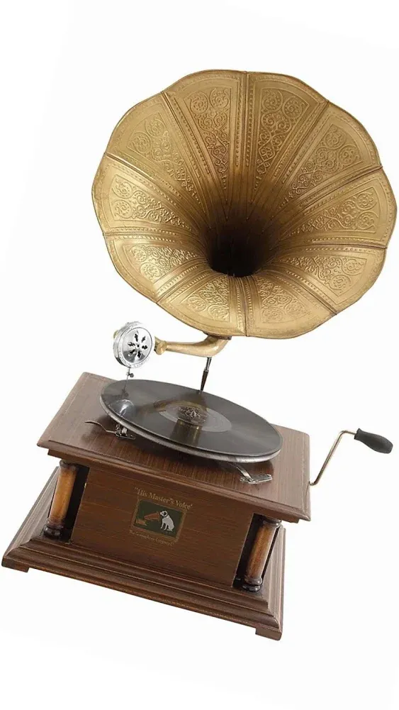 Deco 79 Wood Functional Gramophone with Record, 18" x 16" x 28", Brown