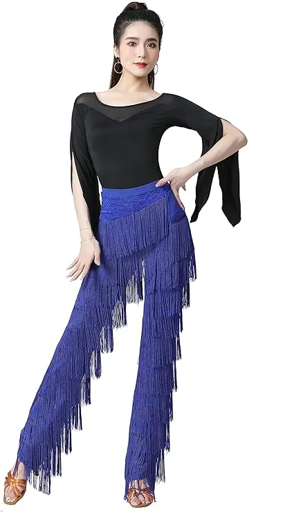 Women's Tassels Fringe Dance Pants Ballroom Latin Tango Salsa Practice Performance Dancing Costume Pants