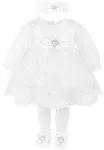 Baby White Lace & Satin Detailed Christening Dress Set