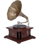 Brown Wood Functional Gramophone with Record