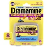 Dramamine Motion Sickness for Kids, Chewable, Dye Free, Grape Flavored, 8 Count (Pack of 3)