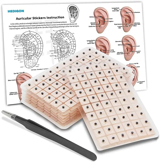 Ear Seeds Auricular Sticker kit,Acupuncture Kit Acupressure with Ears Seed 420 Pcs, Ear Chart, Tweezer