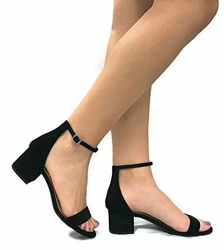 CITYCLASSIFIED City Classified Women's Block Open Toe Ankle Strap Heeled Sandals