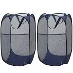 Larpur 2 Packs Popup Mesh Laundry Basket, Collapsible Clothes Washing Hamper, Navy Blue, 75L