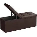 SONGMICS 43 Inches Folding Storage Ottoman Bench, Iron Frame, Brown