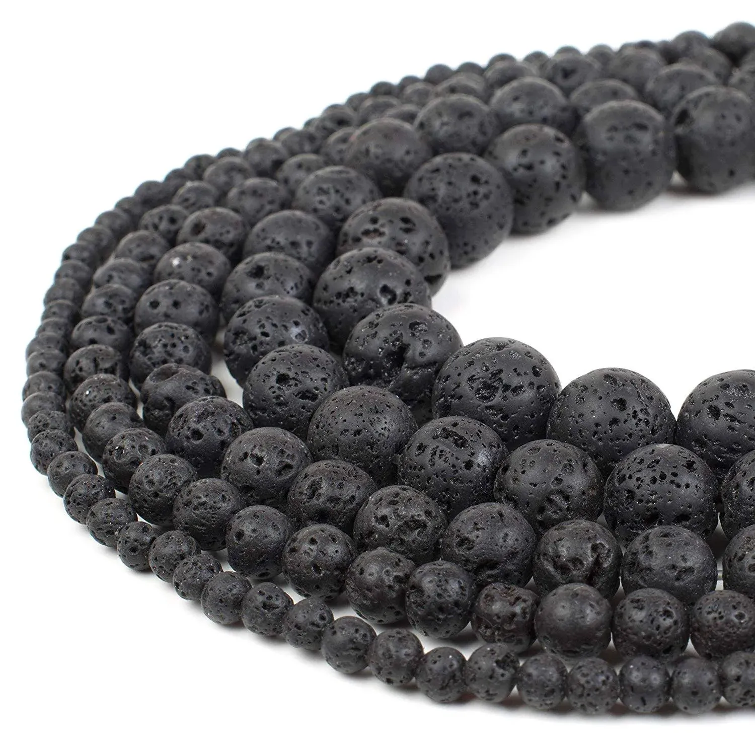 RVG 12mm Natural Black Lava Rock Beads Round Gemstone Volcanic Rock Gemstone Loose Stone Mala 15.5 in Strand for Jewelry Making (approx 30-32 Pcs)