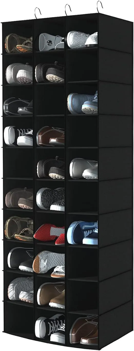 Libeder Hanging Closet Organizers 30 Section Shoe Shelves, Shoe Storage Hanging Shoe Rack, Space Saving Shoe Holder, Black