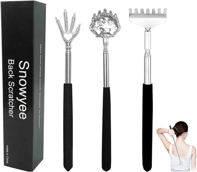Snowyee Backscratchers, Back Scratcher for Women Men 3pcs Includes Bearclaw Hand and Eagle Claw Kit Telescoping with Adjustable (Black)