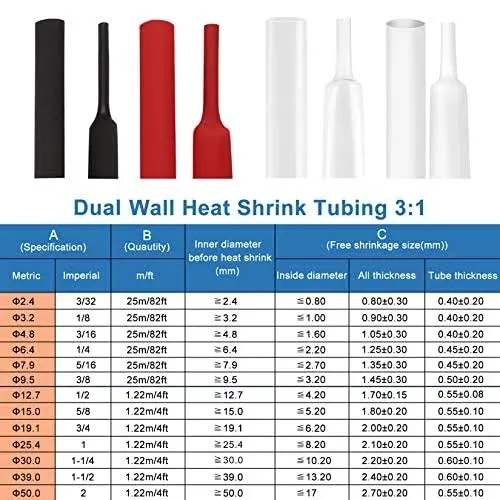 XHF 3/32 inch 20ft 3:1 Waterproof Heat Shrink Tubing Roll Marine Grade Adhesive Lined Heat Shrink Tube, Insulation Sealing Oil-Proof Wear-resistant