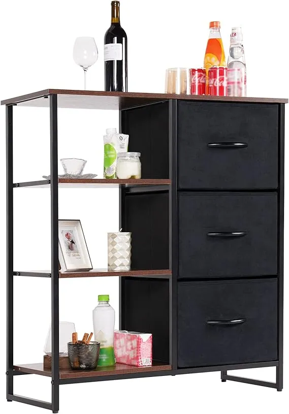 Lyncohome 3 Drawer Dresser with Shelves, Chest of Drawers, Storage Cabinet for ...