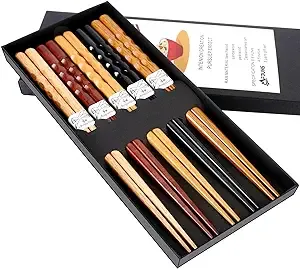 MFJUNS 5-Pairs Set of Chopsticks Wood Chopsticks and Minimalism Japanese ...