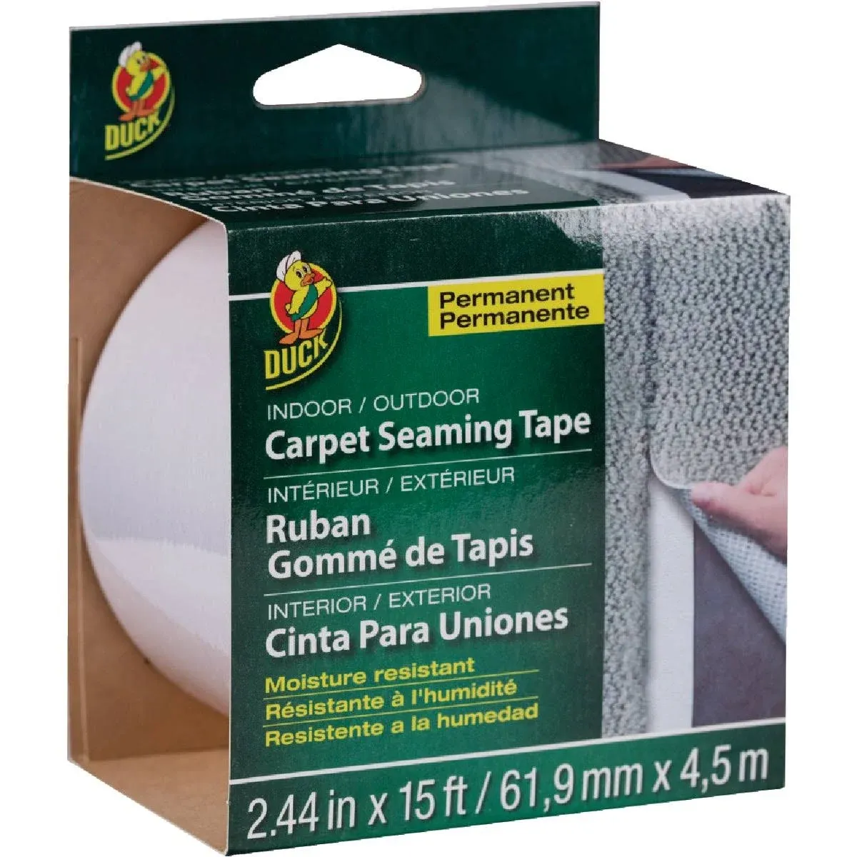 DUCK 286519 Carpet Tape 2.44" W X 15 ft. L Polyester Indoor and Outdoor White