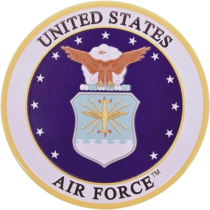 United States Military Air Force Metal Auto Decal Emblem, 4 Inch