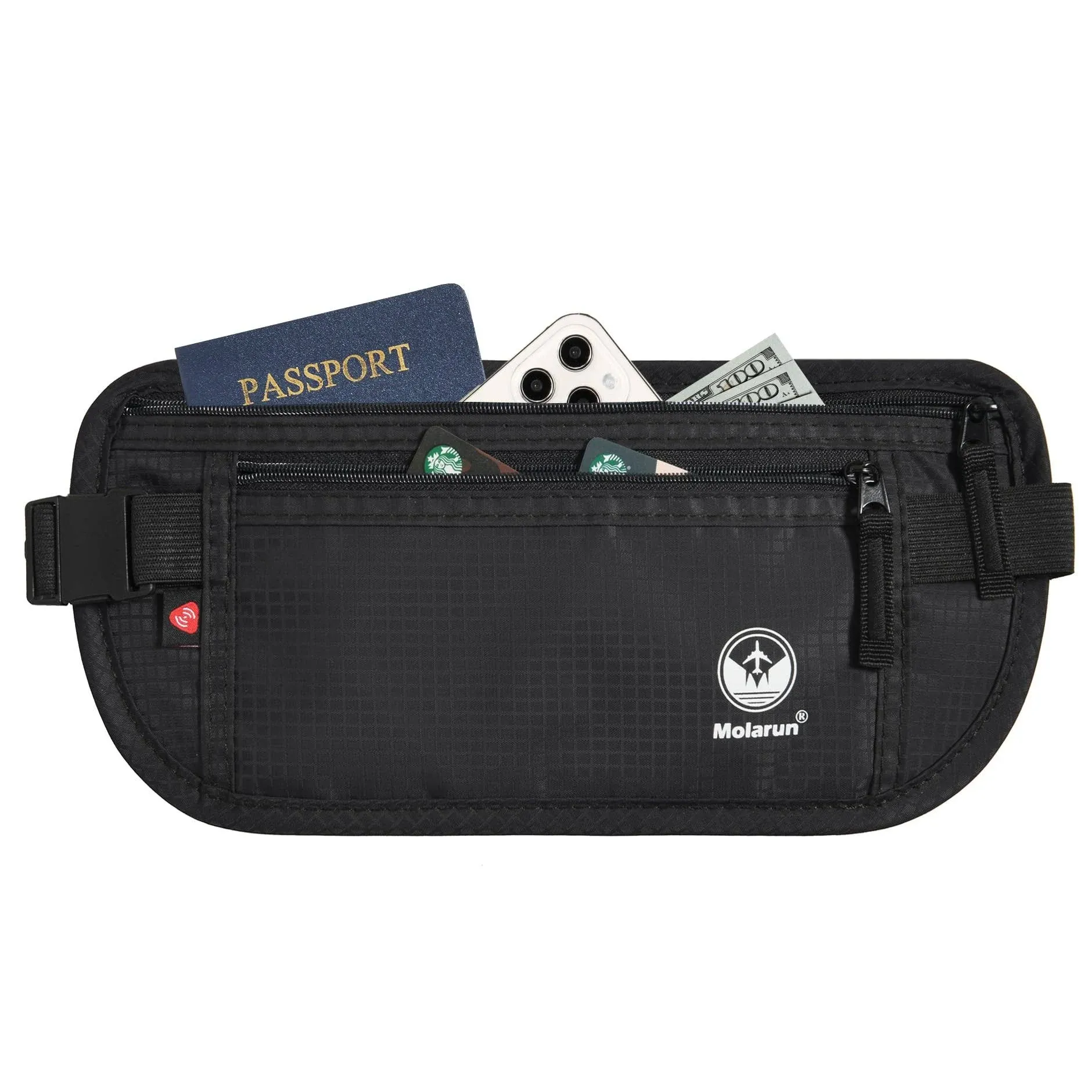 Moolla Travel Money Belt - Slim Passport Holder Secure Hidden Travel Pouch with ...