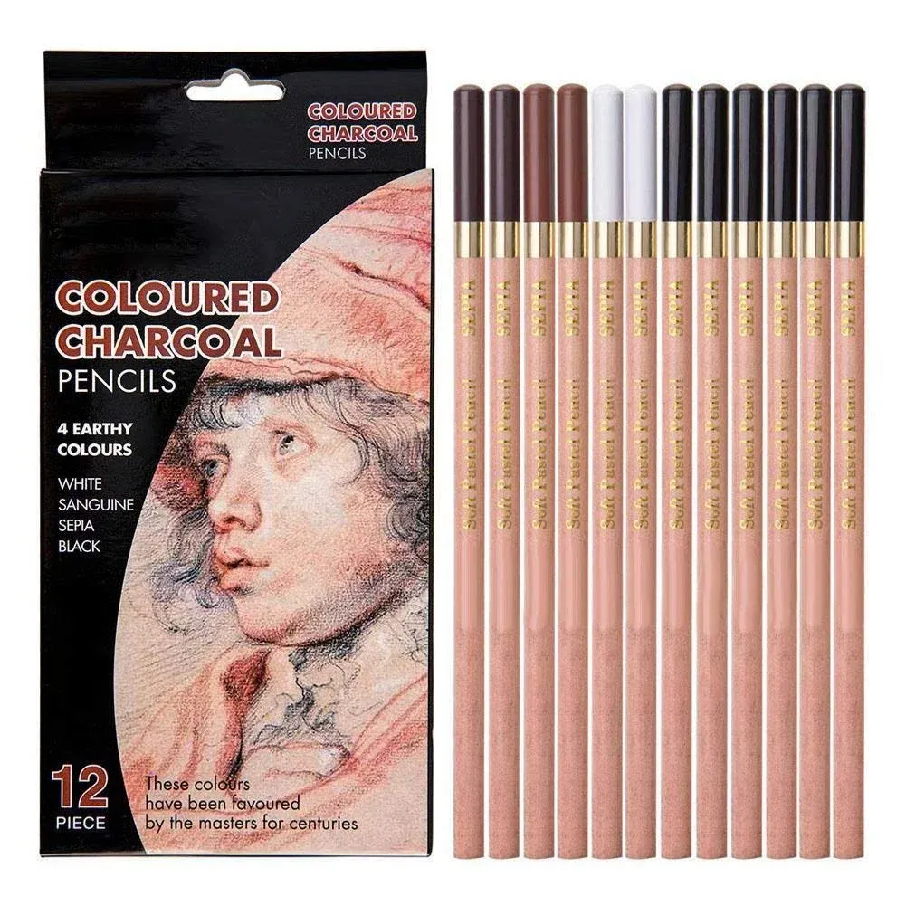 12PCS 4 Colors Sketching Pencils Wooden Charcoal Drawing Pencil Art Supplies ...