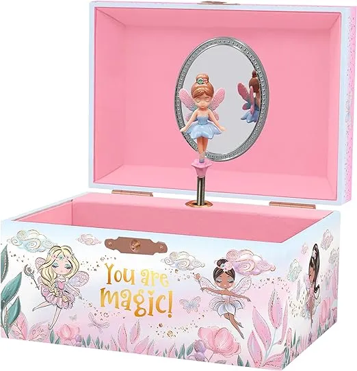 Giggle & Honey Musical Fairy Jewelry Box for Girls - Kids Music Box with Spinning Fairy and Mirror, Princess Birthday Gifts for Little Girls, Childrens Jewelry Boxes for Ages 3-10 - 6 x 4.7 x 3.5 in