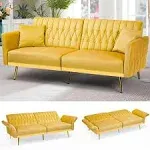 ACMEASE 70” Velvet Futon Sofa Bed w/Adjustable Armrests & 2 Pillows, Convertible Futon Couch, Modern Sleeper Bed for Living Room