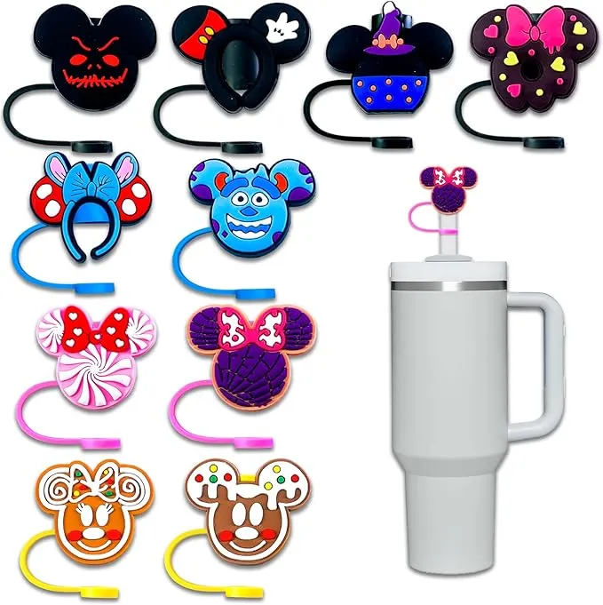 10Pcs Cartoon Straw Cover Cup for Tumbler Cup,10Mm Cartoon Drinking Straw Topper