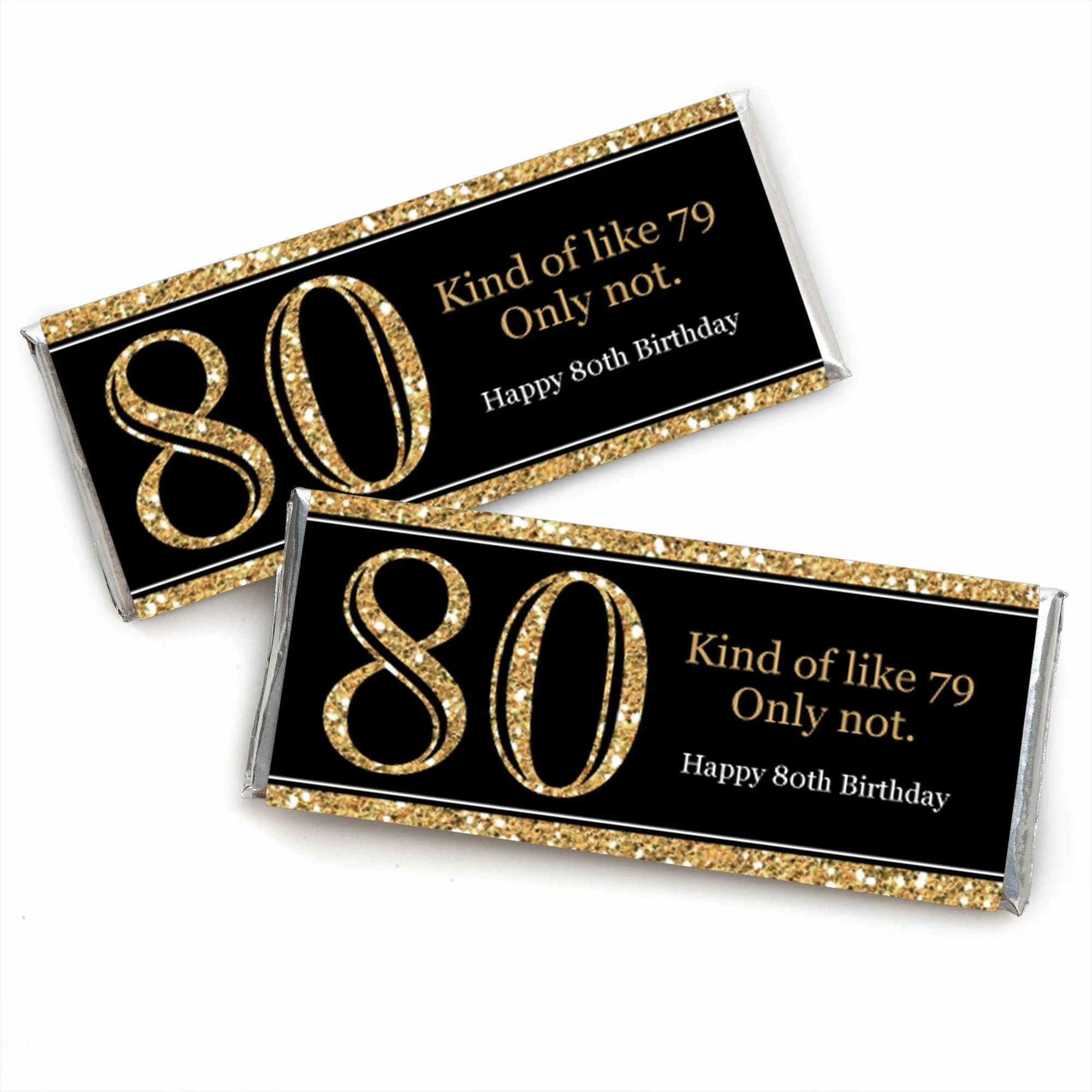 80th Birthday Candy Bar Wrappers - Adult 80th Birthday - Gold - Birthday Party Favors - Set of 24