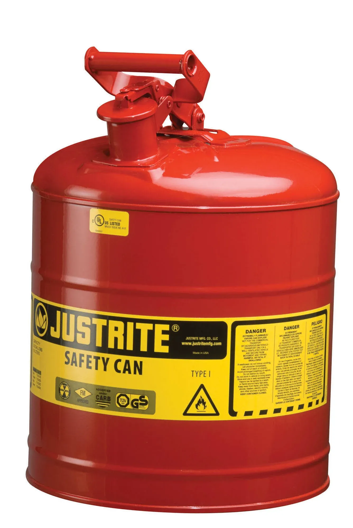 Justrite 7150100 5 Gal Red Steel Type I Safety Can Flammables