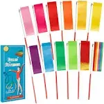 YGEOMER 12pcs Dance Ribbons, Rainbow Gymnastics Ribbon Wands for Kids Dancer, Dance Twirling Sticks Batons Streamers for Artistic Dancing, Talent Shows Dance Floor Party Props