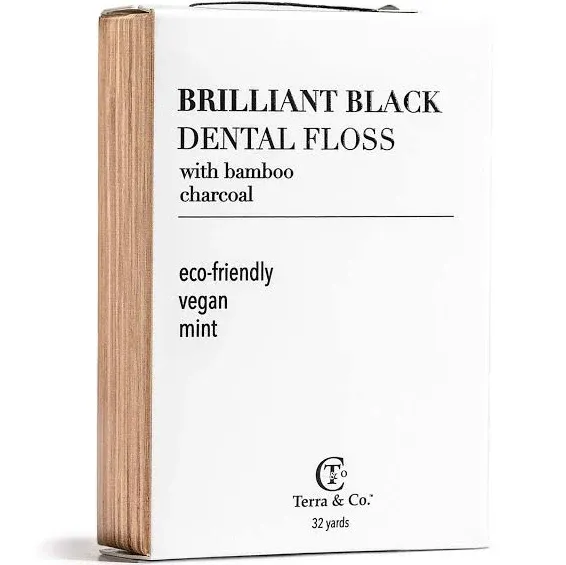 Terra & Co., Brilliant Black Dental Floss (32 Yards) | Organic Teeth Whitening Products | All Natural, with Activated Bamboo Charcoal | Vegan & Cruelty Free | Luxury Dental Care…