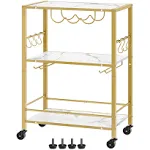 YATINEY 3-Tier Bar Cart Serving Cart Kitchen Cart Wine Rack Cup Holders Beverage Cart Mobile Microwave