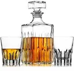 Godinger Whiskey Decanter and 2 Whiskey Glasses Bar Set, Italian Made Decanter for Liquor Scotch Bourbon Vodka Clear