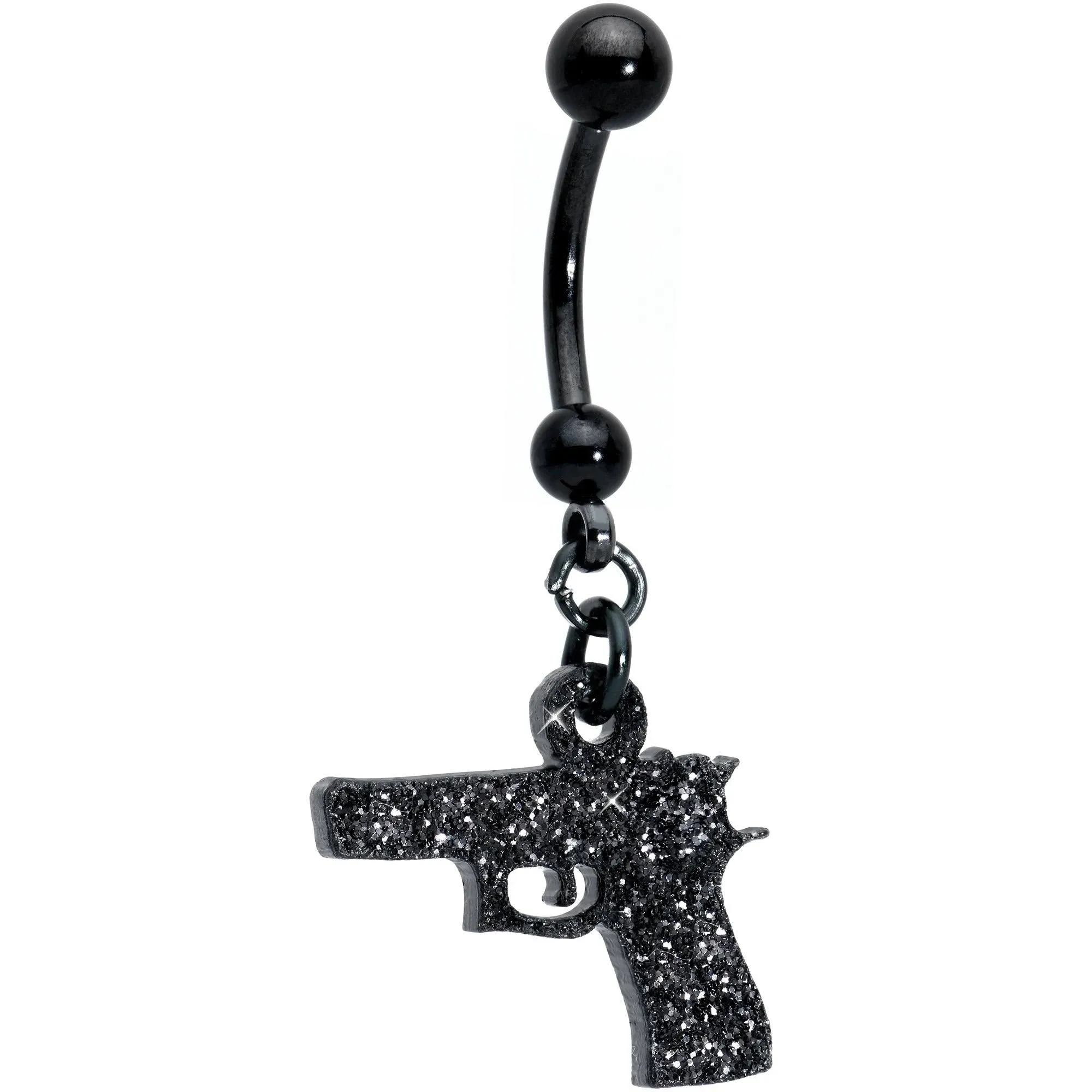 Jet Black Glitter Gun Dangle Belly Ring