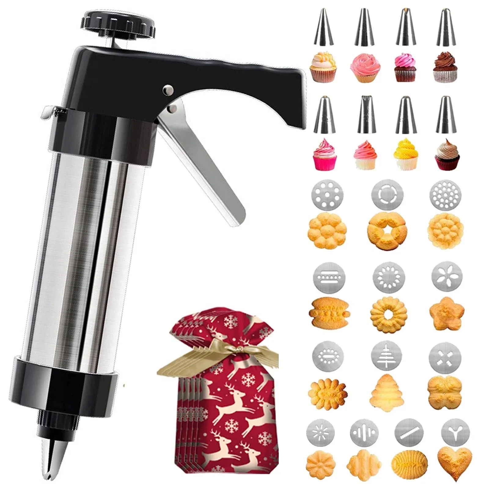 JUMGUN Cookie Press, Stainless Steel Spritz Cookie Press, Cookie Press Gun Kit ...