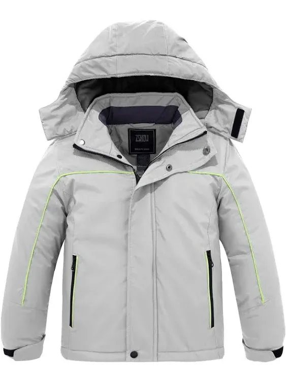 ZSHOW Boy s Windproof Warm Snowboard Ski Jacket Thick Winter Hooded Snow Coat(Light Grey 14-16)