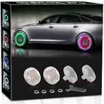 AOTOINK Car Wheel Tire Lights, 4Pcs Solar LED Car Wheel Nozzle Air Valve Cap Light with Motion Sensors Flash Colorful RGB Warning Decorative Neon LED for Cars Motorcycles Bicycles