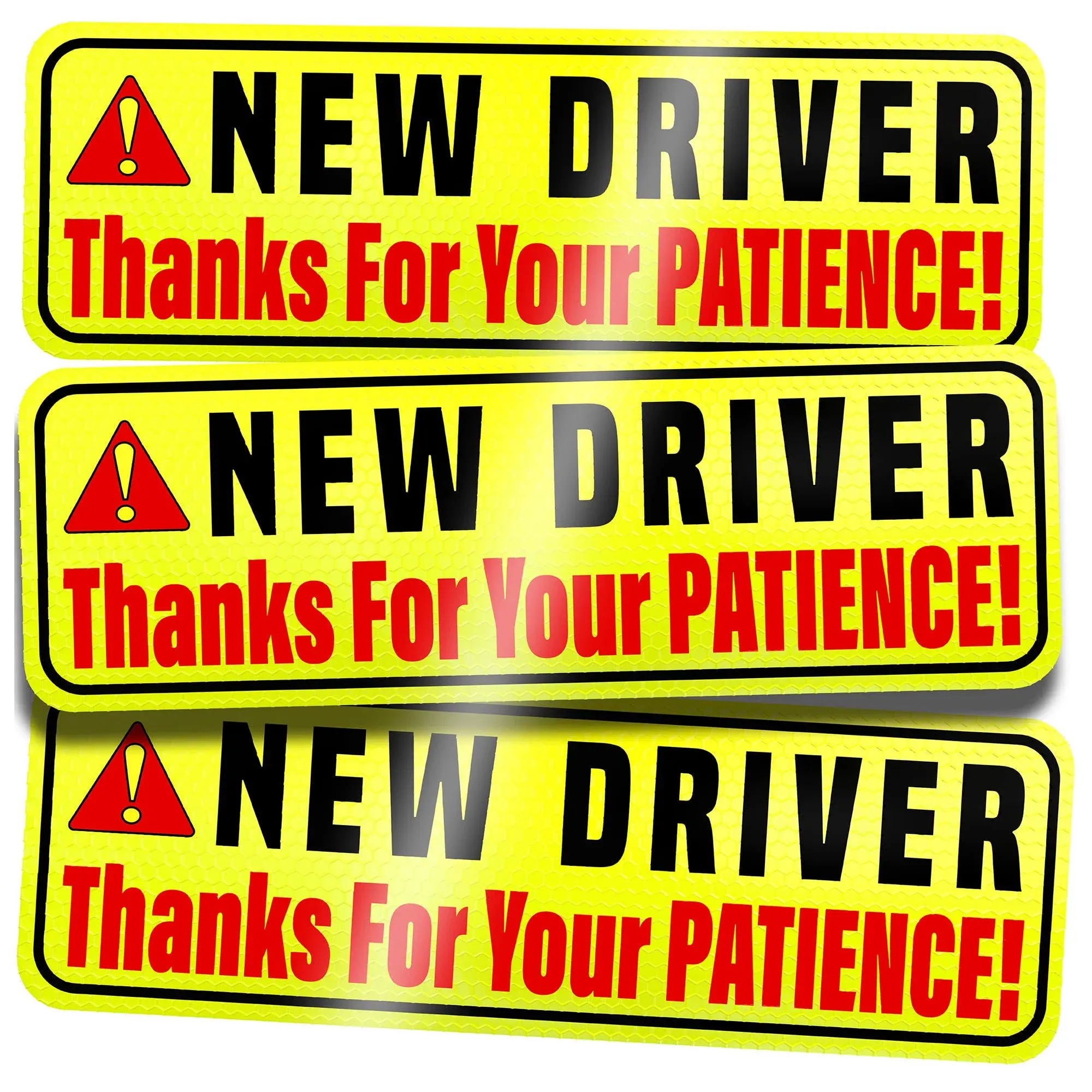 Assured Signs New Driver Car Magnet Sticker for Student Drivers, 12 x 4 inch, Yellow & Red, 3 Pack, Size: 12 by 4