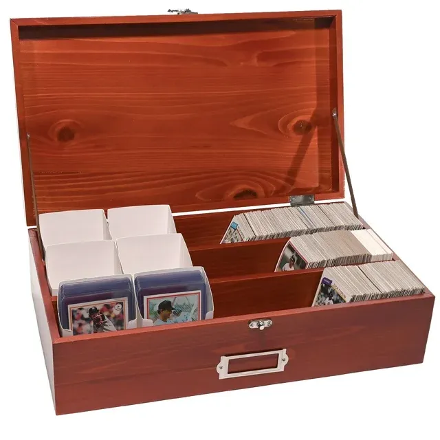 Excello Mahogany Wooden Card Collection Storage Box for Sports Cards, CCGs, and TCGs