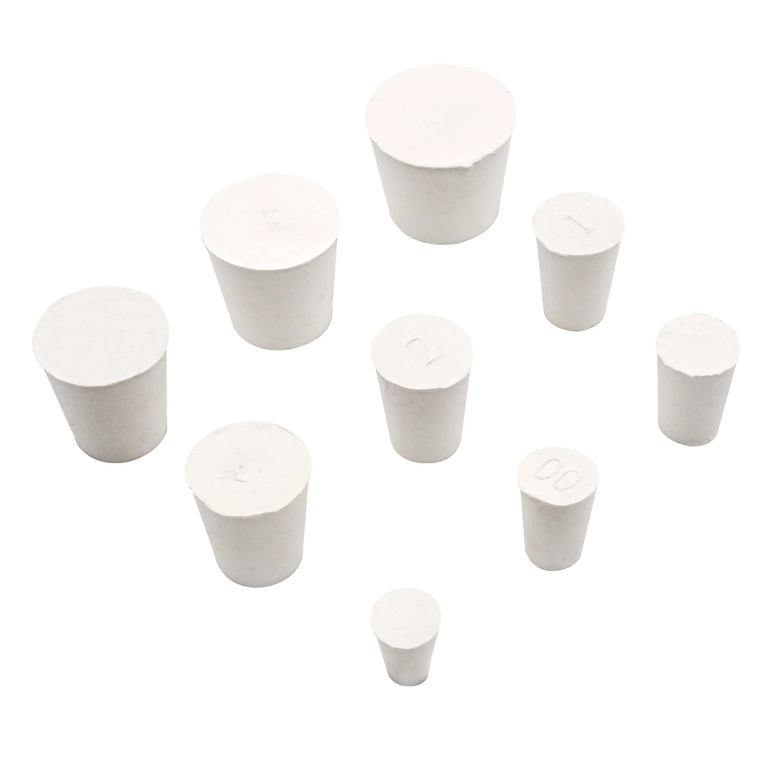 32 PCS (9 Assorted Sizes) Solid Rubber Stoppers, White Lab Plugs, Tapered Sha...